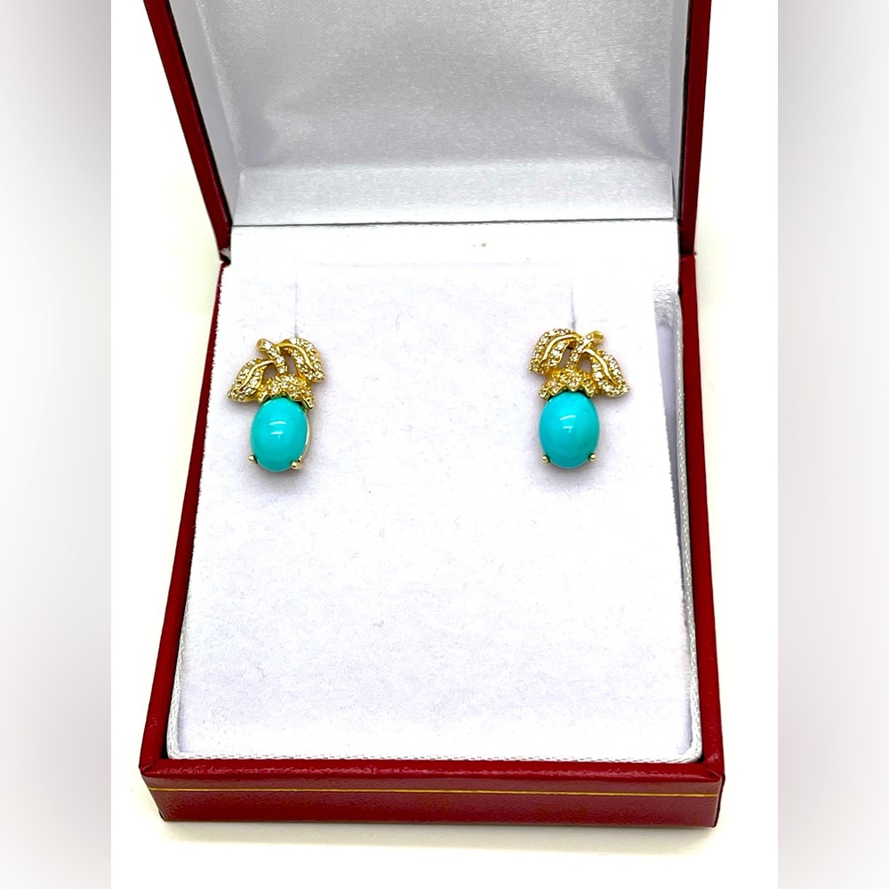 Turquoise & Diamond earrings in 14k